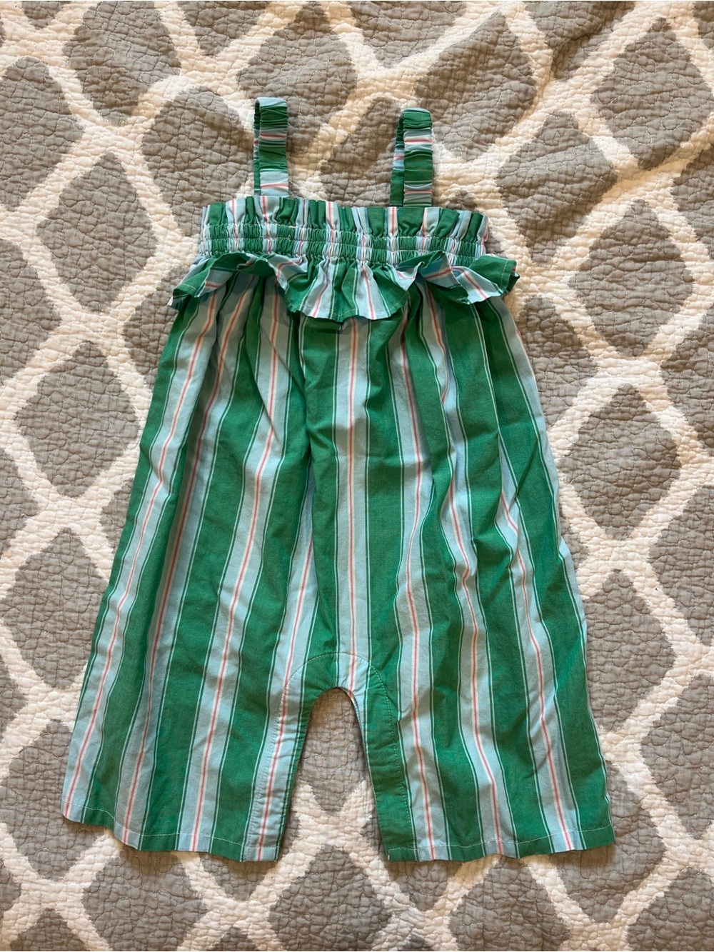 Baby GAP 100% Cotton Green Striped Girls' Ruffle Strap Jumper